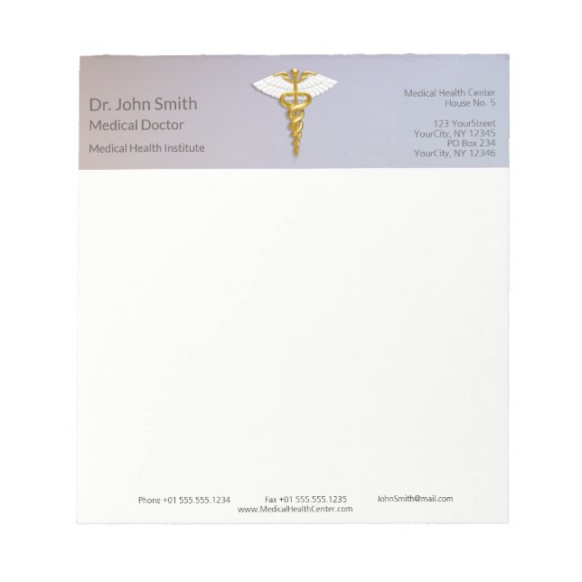 Medical Elegant Gold Caduceus White Wings Notizblock (Vorderseite)