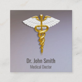Medical Elegant Gold Caduceus White Wings Quadratische Visitenkarte