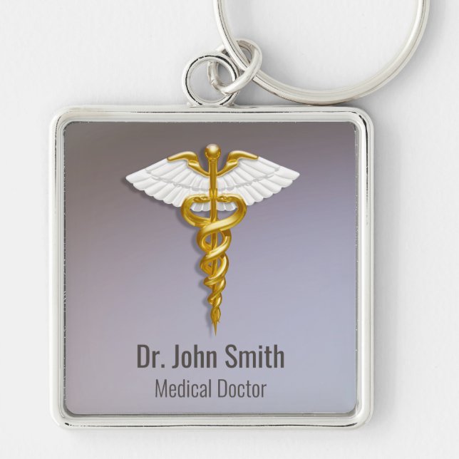 Medical Elegant Gold Caduceus White Wings Schlüsselanhänger (Vorne)