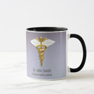 Medical Elegant Gold Caduceus White Wings Tasse