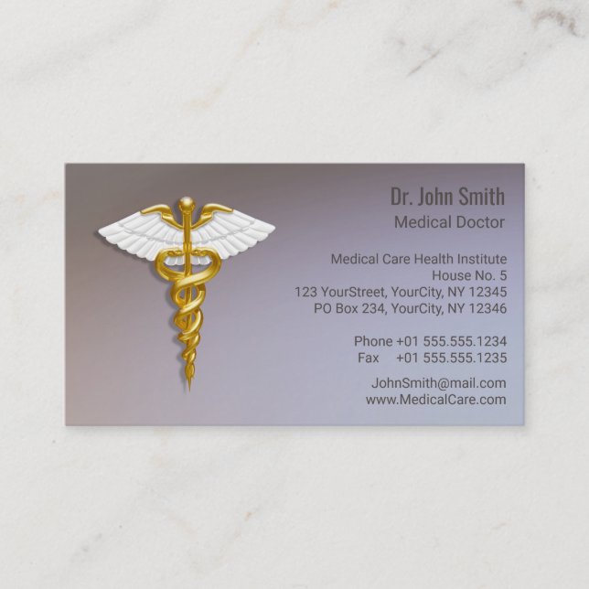 Medical Elegant Gold Caduceus White Wings Visitenkarte (Vorderseite)