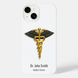 Medical Elegany Gold Caduceus Black Wings Case-Mate iPhone 14 Hülle