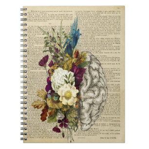 medical floral brain anatomy notizblock