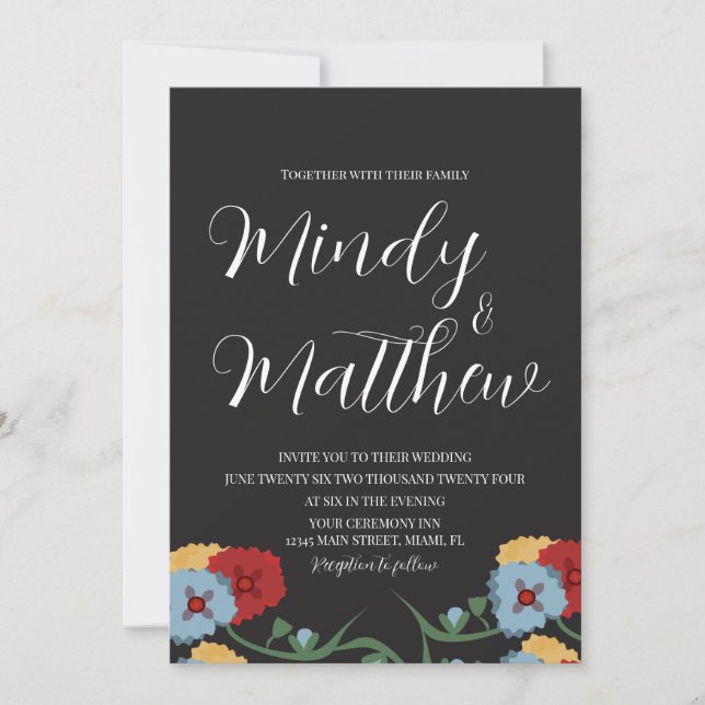 Medical Folk Florals Wedding Invitation Einladung (Vorderseite)