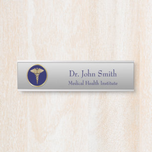 Medical Gold Beruflich Caduceus Blue Türschild