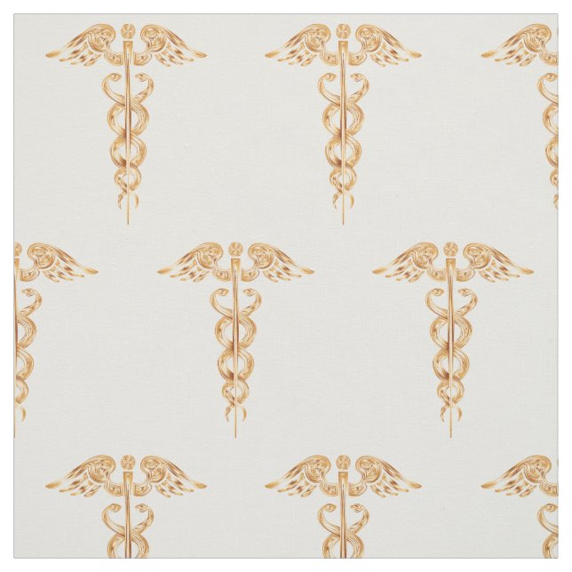 Medical Gold Caduceus Cotton Stoff (Muster)