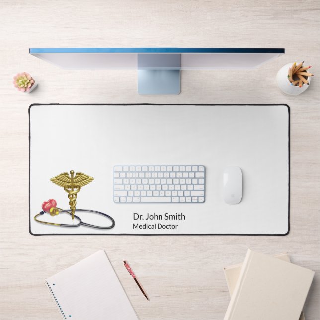 Medical Gold Caduceus & Stethoscope with Heart Schreibtischunterlage (Büro 1)