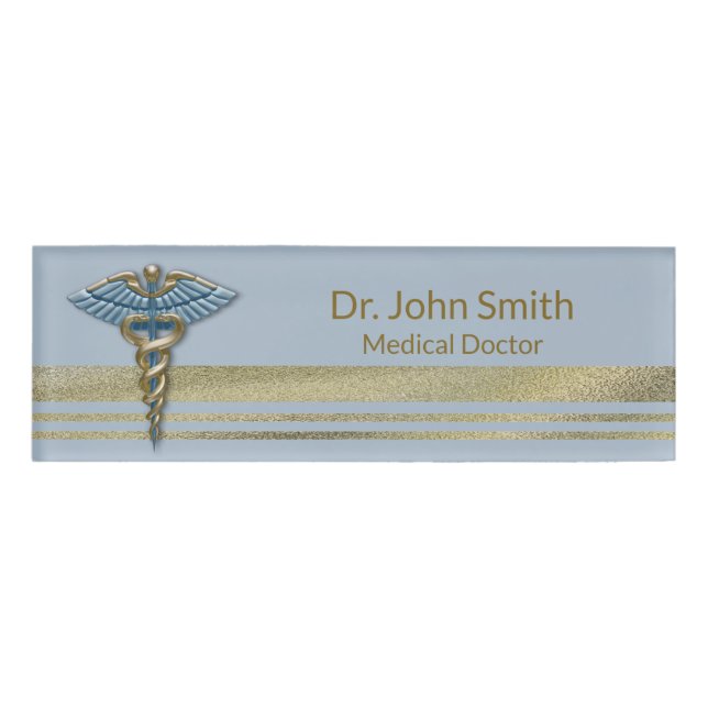 Medical Gold Imitate Foil Streifen Light Blue Cadu Namenschild (Vorderseite)