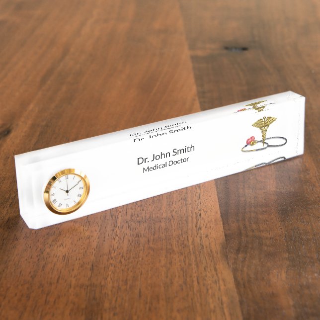 Medical Gold Stethoscope & Caduceus with Heart Namensplakette (Seite)