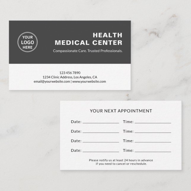 Medical Healthcare Clinic Doctor Gray Terminkarte (Vorne/Hinten)