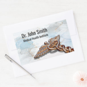 Medical Kupfer Rose Gold Caduceus Luxus Marmor Rechteckiger Aufkleber