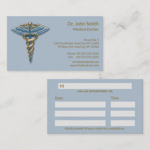Medical Light Blue Gold Caduceus Fine Beruflich Terminkarte
