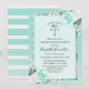 Medical Nursing School Grad Party Aquamarin Einladung