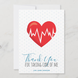 Medical Red Heart Blue Script Custom Nurse Doctor Dankeskarte