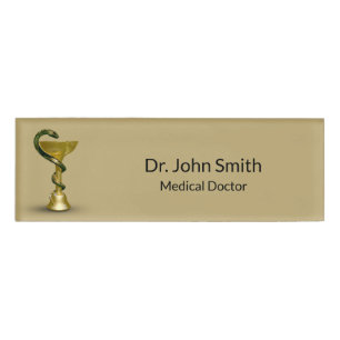 Medical Schlange Bowl Beige Hygieia Gold Caduceus Namenschild