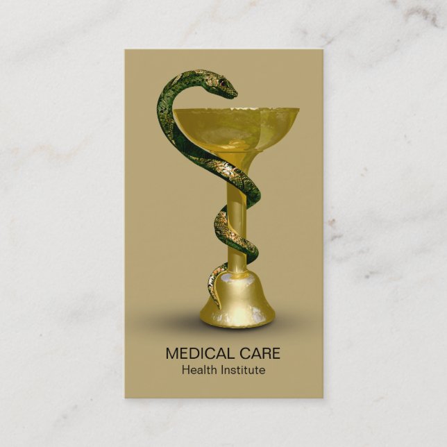 Medical Schlange Bowl Hygieia Beige Gold Caduceus Visitenkarte (Vorderseite)