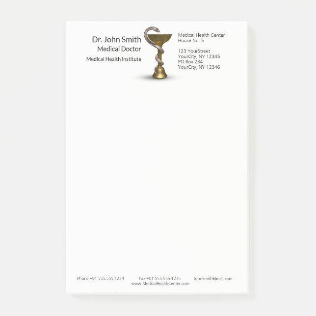 Medical Schlange Bowl Hygieia White Caduceus Bronz Post-it Klebezettel (Vorderseite)