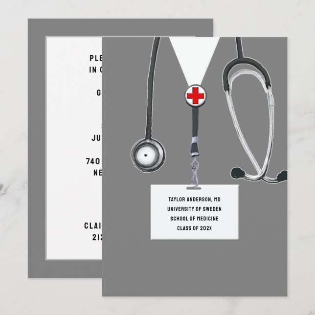 Medical School Graduation Party Einladung (Vorne/Hinten)