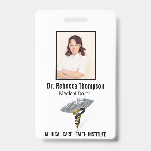 Medical Silver Caduceus Black Gold Foto ID Ausweis