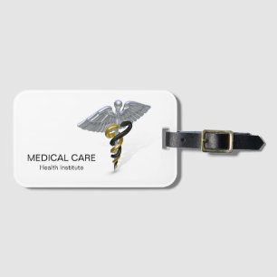 Medical Silver Caduceus Black Gold - Gepäckmarke Gepäckanhänger