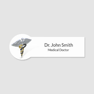 Medical Silver Caduceus Black Gold Namensschild