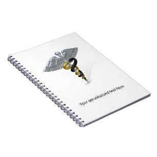Medical Silver Caduceus Black Gold - Notebook Notizblock