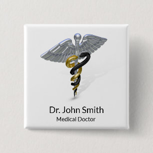 Medical Silver Caduceus Black Gold - Schaltfläche Button