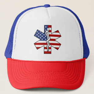 Medical Star of Life USA Flag Trucker Hat Truckerkappe
