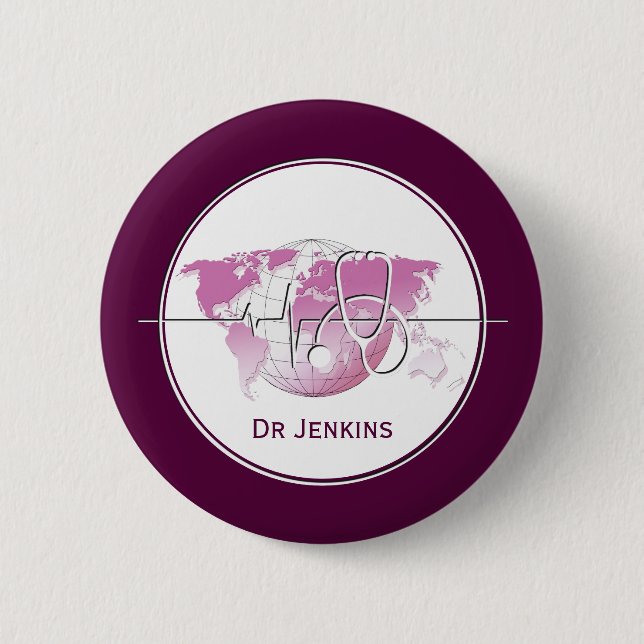 Medical Stethoscope Heartbeat Weltkarte Button (Vorderseite)