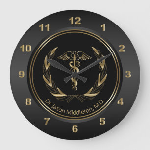 Medical Symbol - Black and Gold Große Wanduhr