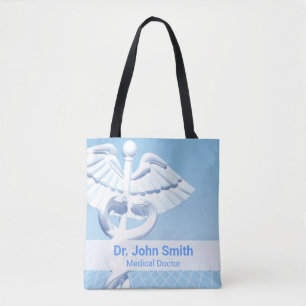 Medical White 3D Caduceus Blue Design