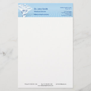 Medical White 3D Caduceus Blue Design Briefpapier