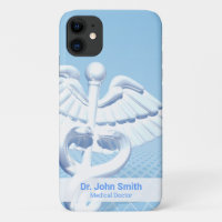 Medical White 3D Caduceus Blue Design