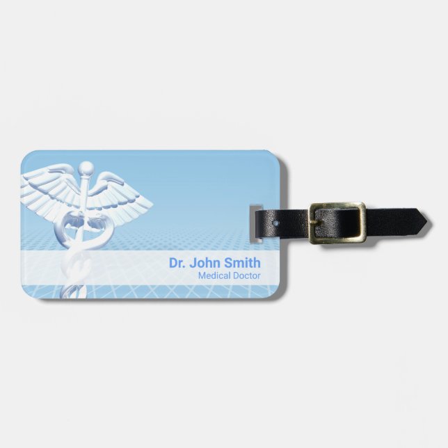 Medical White 3D Caduceus Blue Design Gepäckanhänger (Vorderseite horizontal)