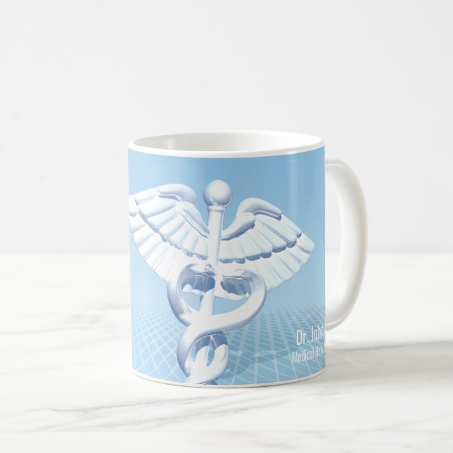 Medical White 3D Caduceus Blue Design Kaffeetasse (VorderseiteRechts)