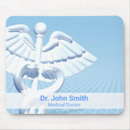 Medical White 3D Caduceus Blue Design Mousepad