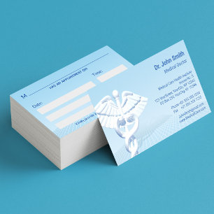 Medical White 3D Caduceus Blue Design Terminkarte