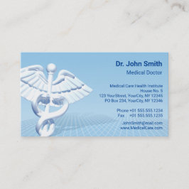 Medical White 3D Caduceus Blue Design Visitenkarte