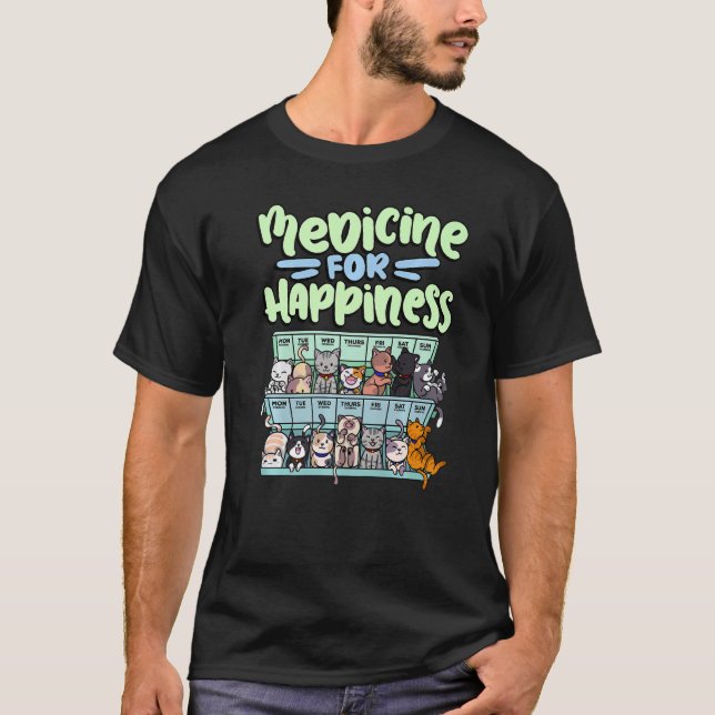 medicine for happiness pill box animals cat breeds T-Shirt (Vorderseite)