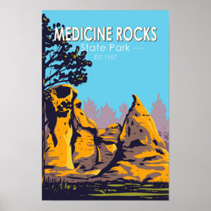 Medicine Rocks State Park Montana Vintage  Poster