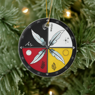 Medicine Wheel Mandala Round Indigenous Keramik Ornament