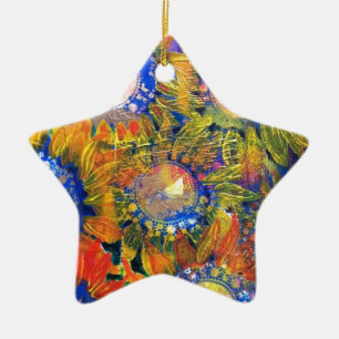 Medien-Collagen-Sonnenblume-Malerei Keramik Ornament