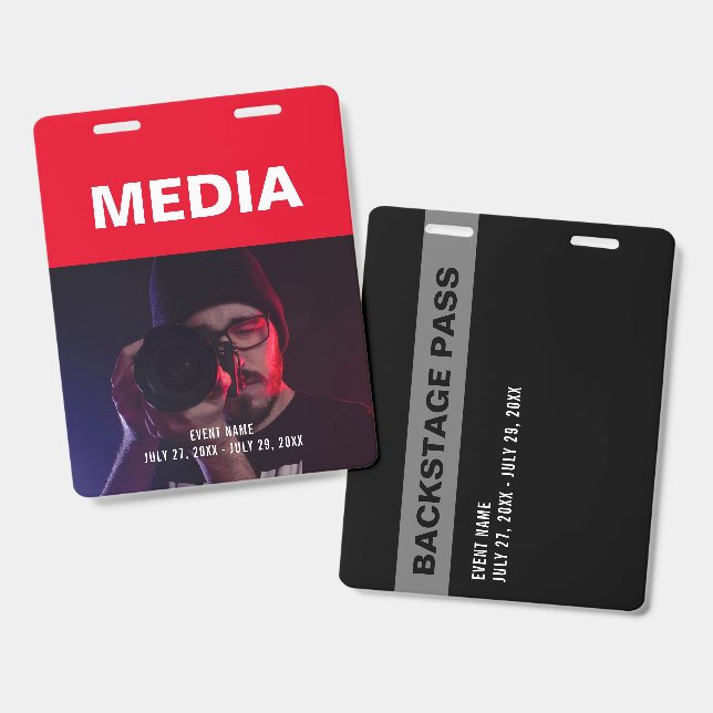 Medien-Foto-Hintergrund-Backstage-Pass-ID Ausweis (Vorder- & Rückseite)