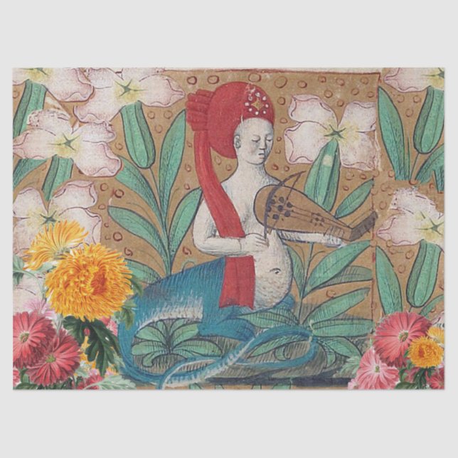 MEDIEVAL BESTIARY, FAIRY MELLUSINA MACHT MUSIK SEIDENPAPIER (Vorderseite)