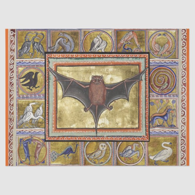 MEDIEVAL BESTIARY,FLIYBAT,WALDTIERE SEIDENPAPIER (Vorderseite)