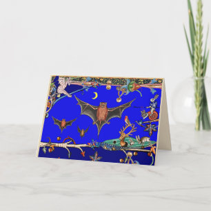 MEDIEVAL BESTIARY,FLYBATS WALDTIERE Blau Feiertagskarte
