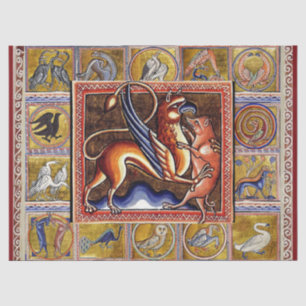 MEDIEVAL BESTIARY,GRIFFIY AND WILD BOAR,TIERE SEIDENPAPIER