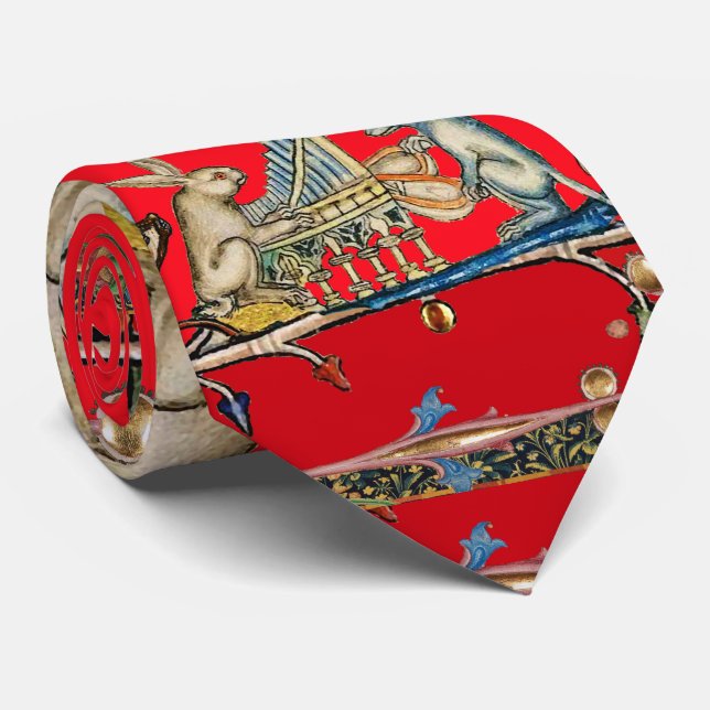 MEDIEVAL BESTIARY MAKING MUSIC, Kaninchen, Hund Re Krawatte (Gerollt)