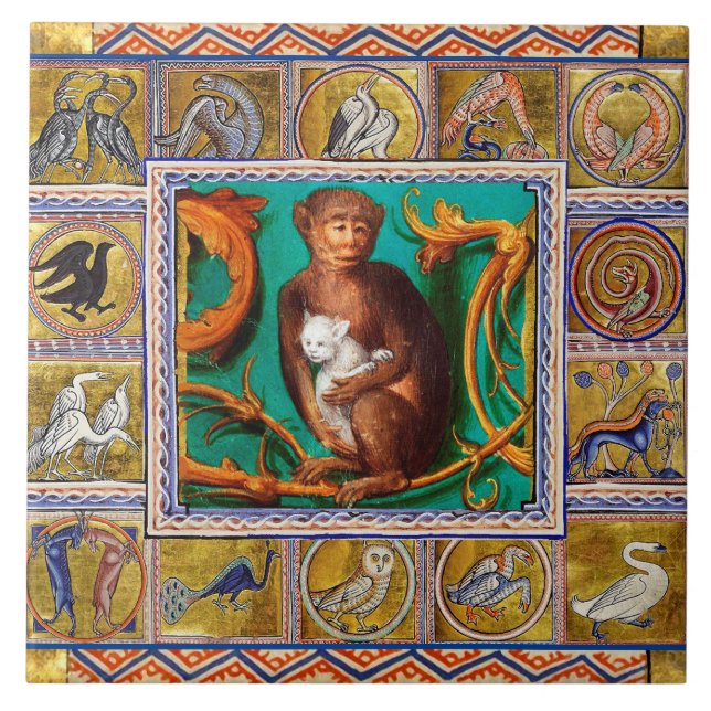 MEDIEVAL BESTIARY, MONKEY AND WHITE CAT,TIERE FLIESE (Vorderseite)