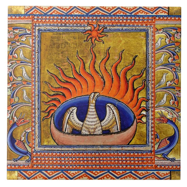 MEDIEVAL BESTIARY, PHOENIX IN RED FLAMES, LIFE BAU FLIESE (Vorderseite)